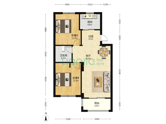 文鼎星苑 2室1厅1卫 83平方