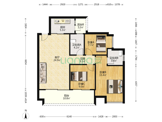 保利林语峰境 3室1厅2卫 106平方