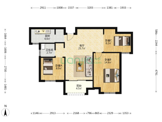 临江锦园 3室1厅1卫 98平方