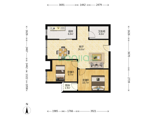 凯悦名城 2室1厅1卫 81平方
