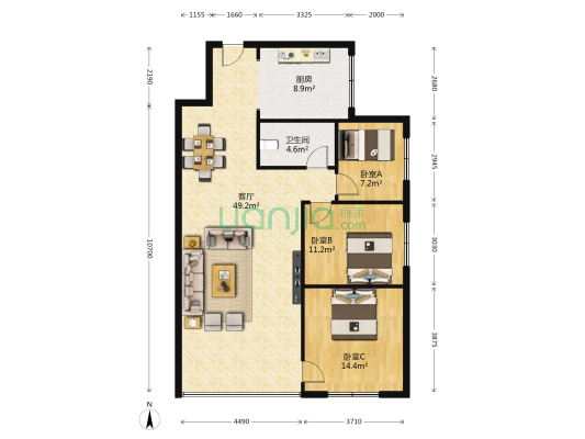 天玺华庭 3室1厅1卫 105平方