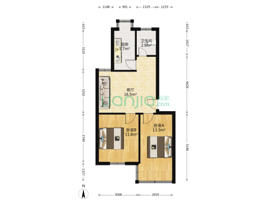 花山路150号 2室1厅1卫 60平方