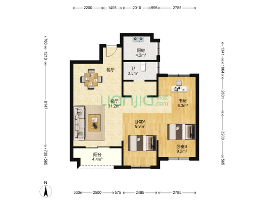 君睿名苑 3室1厅1卫 97平方