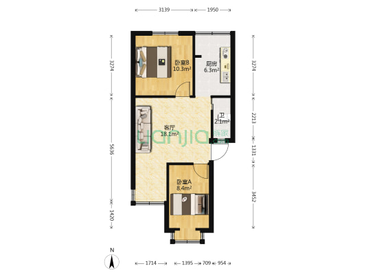 王大桥小区 2室1厅1卫 53平方