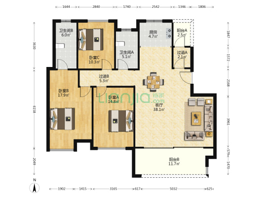 九里微澜 3室1厅2卫 144平方