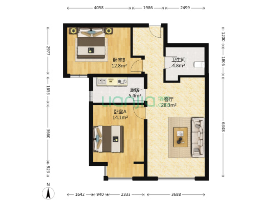 常楹公元 2室1厅1卫 87平方