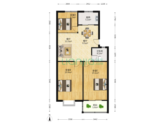 和平路 3室2厅1卫 103平方