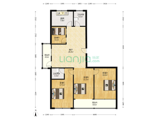 豆制品厂商住楼 4室1厅2卫 136平方