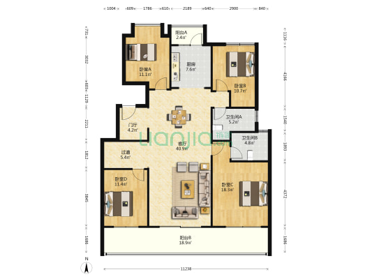 长房岭秀时代 4室1厅2卫 157平方