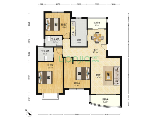 新杨雅苑 3室2厅2卫 120平方