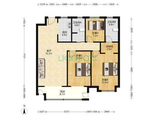 秀水华庭二期 3室1厅2卫 125平方