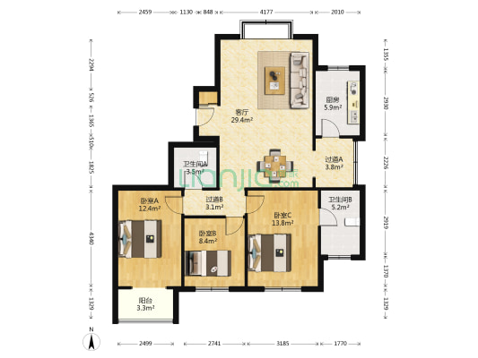 锋泛国际 3室1厅2卫 134平方
