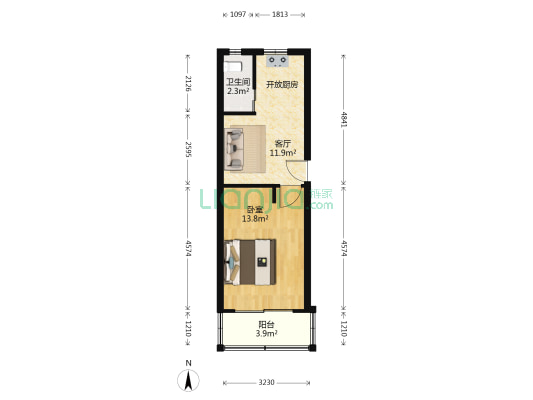 文三路57号 1室1厅1卫 39平方
