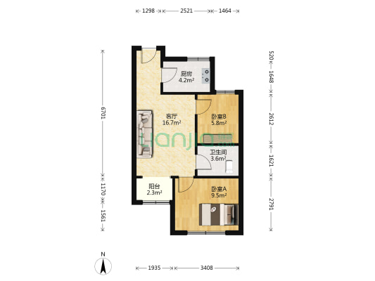 金科星辰 2室1厅1卫 65平方