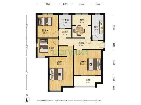 金葵新城(东区) 4室1厅1卫 109平方