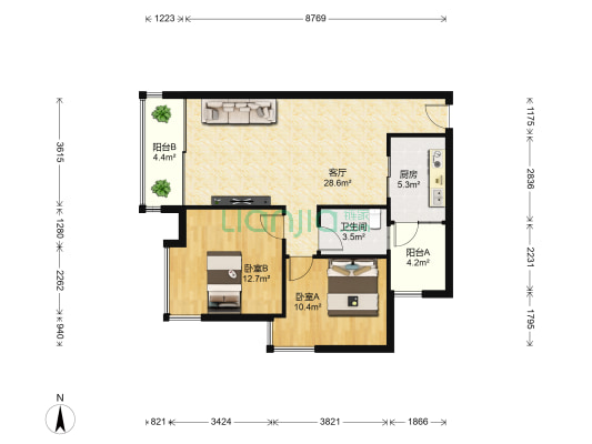 越秀上品轩 2室1厅1卫 84平方