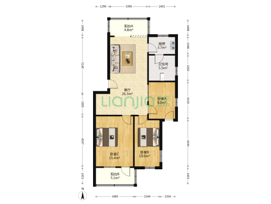 民航小区云霄街 3室1厅1卫 91平方