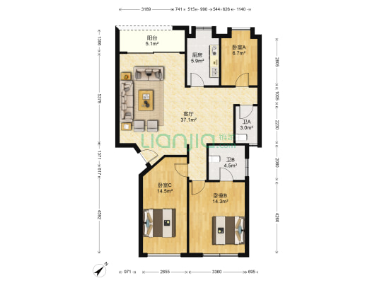 陈村丽景楼 3室1厅2卫 96平方