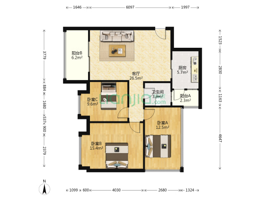 鑫东祥瑞 3室1厅1卫 91平方