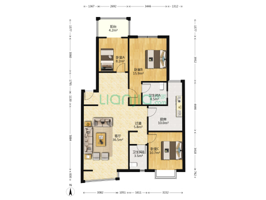 升晖嘉苑 3室1厅2卫 115平方