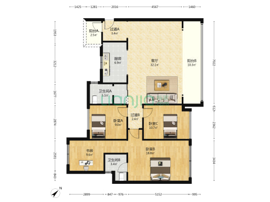 中绿康桥 4室1厅2卫 139平方