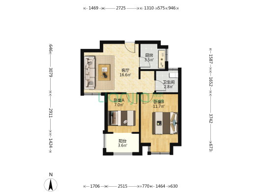 新居棠悦花园南园 2室1厅1卫 65平方
