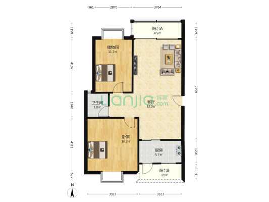 宝来居 1室1厅1卫 87平方