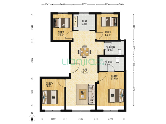 德贤御府 4室1厅2卫 133平方