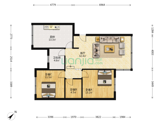 華茂園 3室1厅1卫 102平方