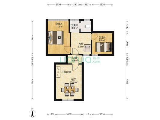 十字街119号 2室2厅1卫 56平方