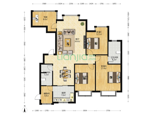 永基新城 4室2厅2卫 162平方