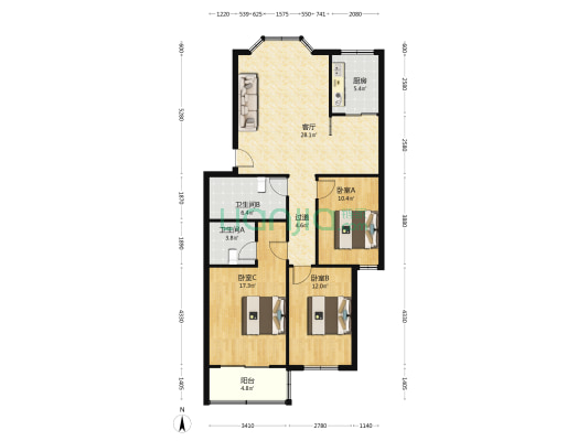 加州丽都 3室1厅2卫 115平方