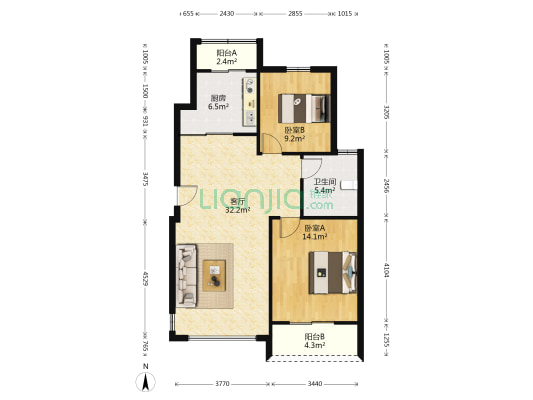 通和916公馆 2室1厅1卫 94平方