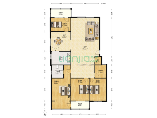 林园萃庭 4室2厅1卫 196平方