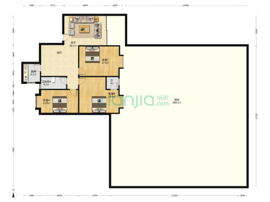 祥富花园 3室1厅2卫 124平方