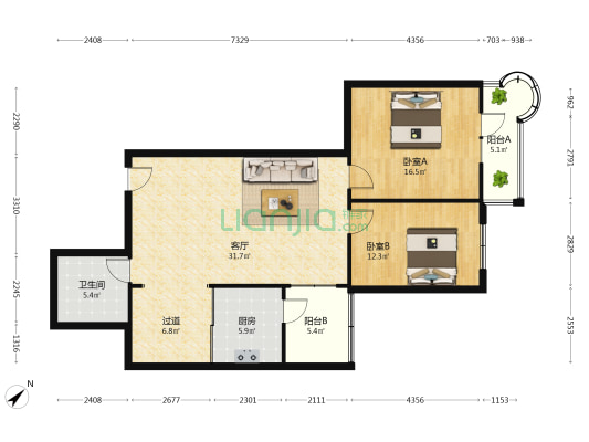 空港嘉园综合楼 2室1厅1卫 108平方