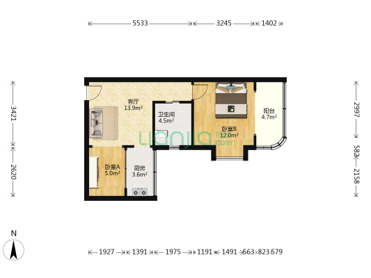 时运苑 2室1厅1卫 61平方