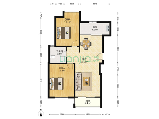 鸿运家园（浒墅关） 2室1厅1卫 93平方