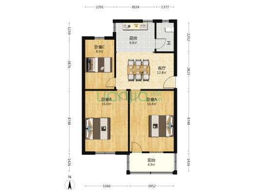 日晖一区 3室1厅1卫 84平方