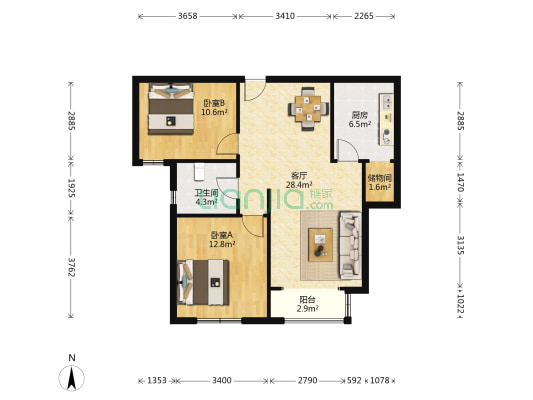 蒲瑞和园东区 2室1厅1卫 98平方