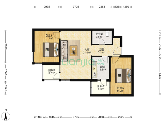 远见名苑 2室1厅1卫 88平方