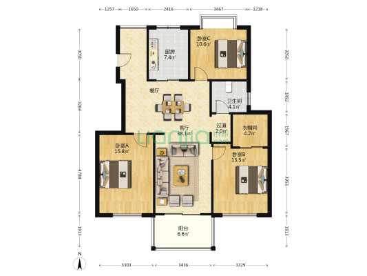 伯乐达城市御墅 3室1厅1卫 128平方