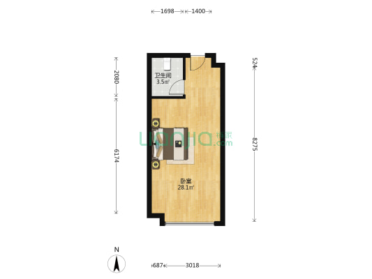 侨城公馆 1室0厅1卫 44平方