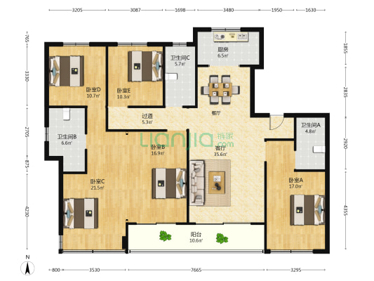 荣安嘉樾庄 5室1厅3卫 185平方