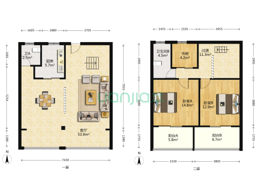 铂金湾家园 3室1厅2卫 119平方