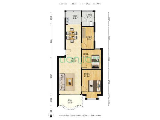 三兴路 3室1厅1卫 78平方