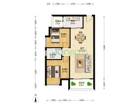 南国园青水湾 2室1厅1卫 76平方
