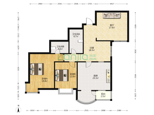 滨丰园 2室1厅2卫 128平方