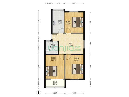 百合园 3室1厅1卫 81平方