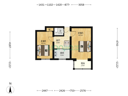迎风三里 2室1厅1卫 52平方